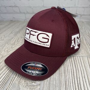 Texas AM Aggies Columbia PFG Hooks Patch Logo Mesh Hat Flex Fit L/XL Maroon New